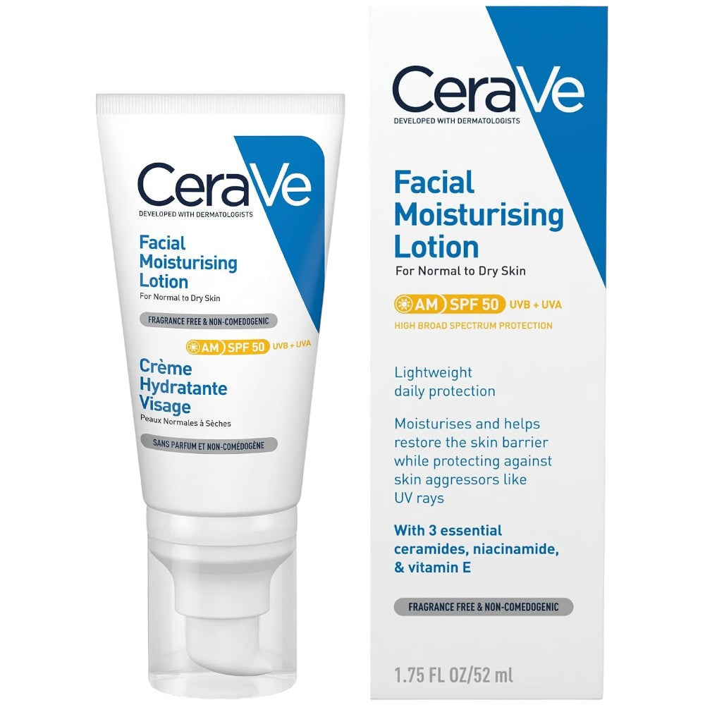 CeraVe Facial Moisturising Lotion AM SPF50 facial moisturiser 52ml box & tube