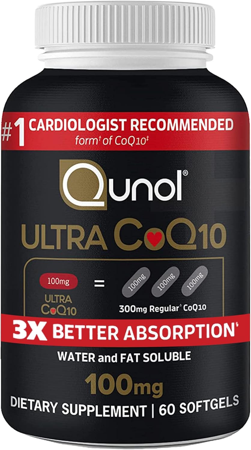 Front image: Qunol Ultra CoQ10 100mg softgels supplement bottle 60 count