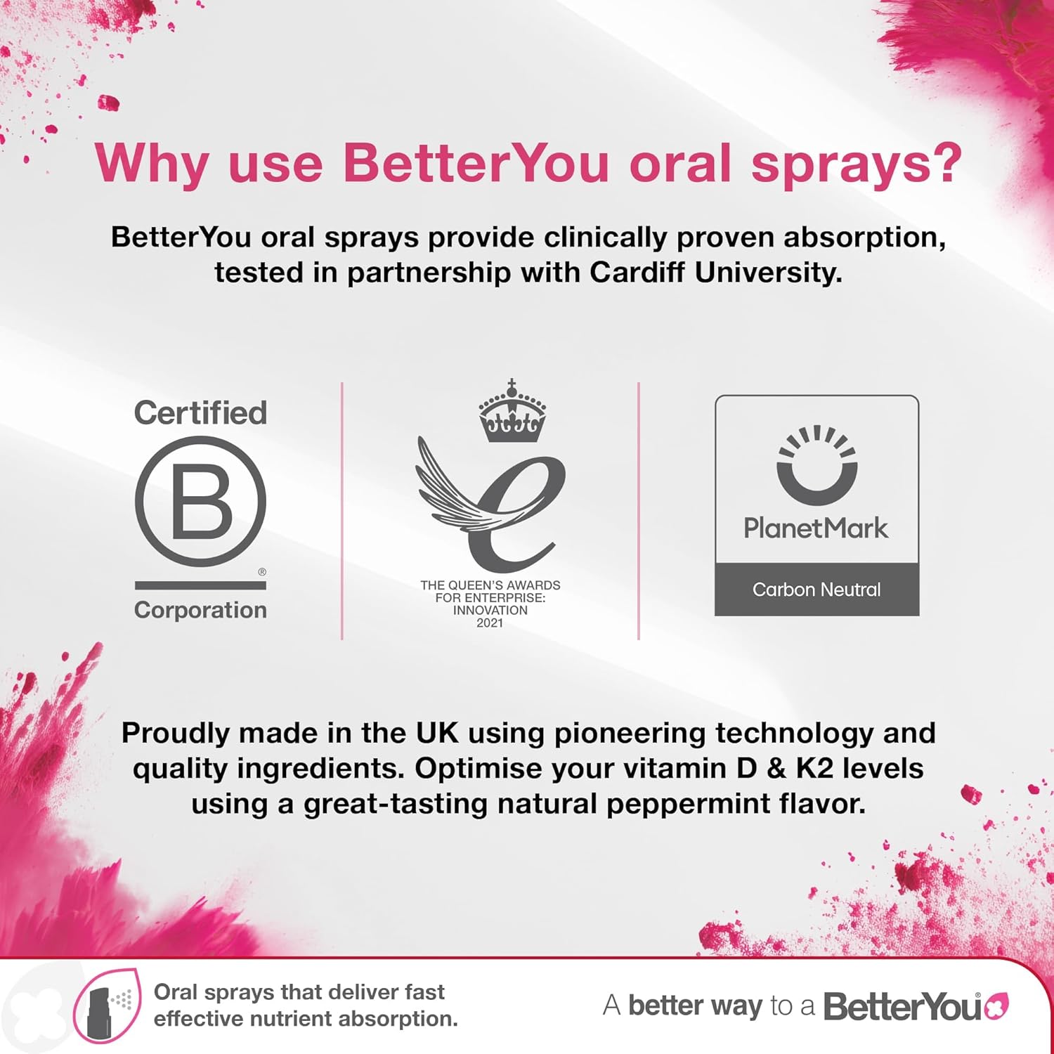 BetterYou Vitamin D3 + K2 Oral Spray, Peppermint - 12ml