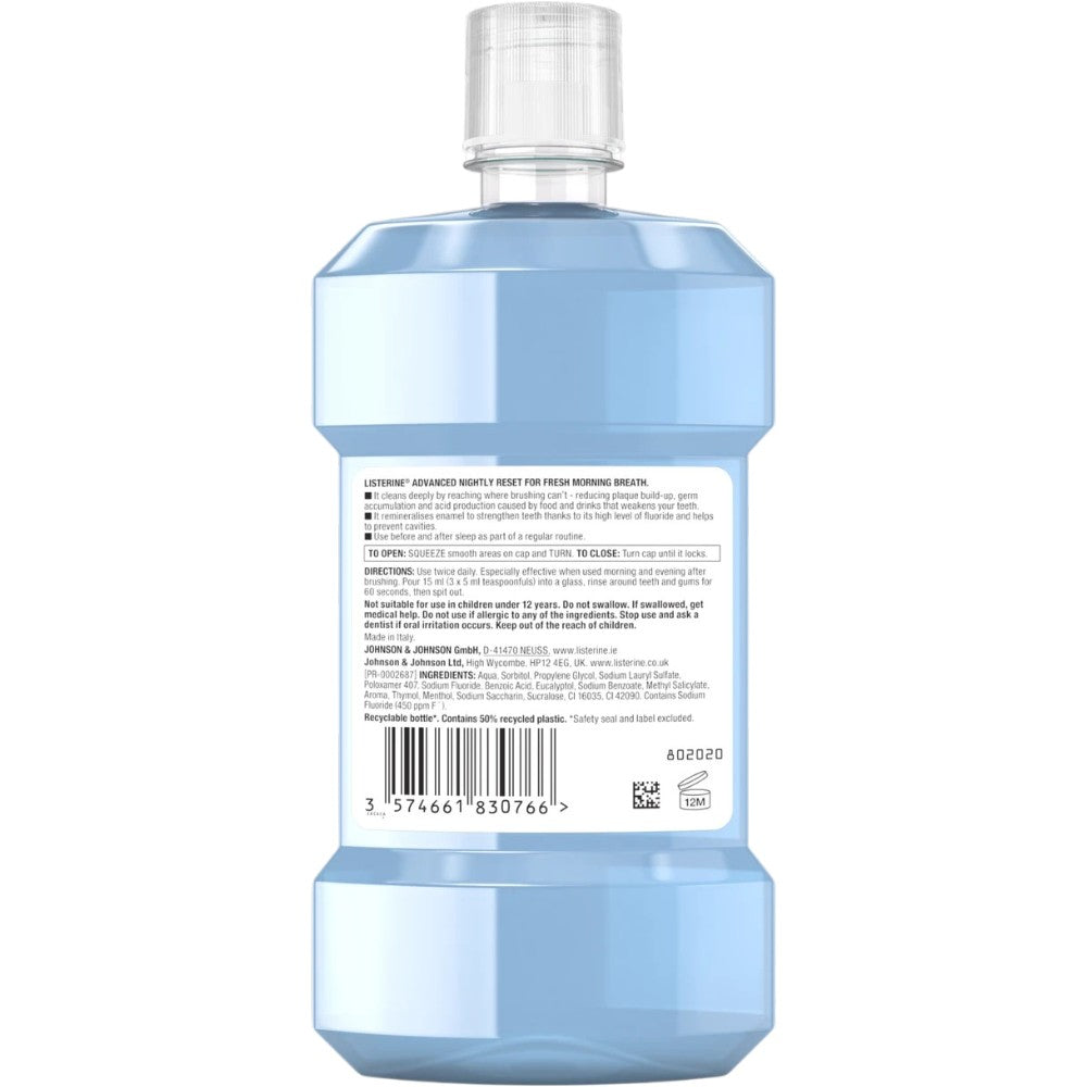 Listerine Advanced Nightly Reset Midnight Mint Mouthwash zero alcohol oral rinse bottle 500ml ingredients & barcode