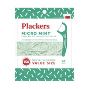 Plackers Micro Mint Dental Flossers, resealable bag packaging, Mint flavour, 150 flossers