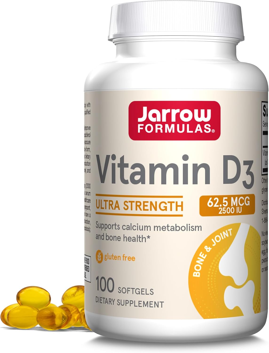 Jarrow Formulas Vitamin D3 62.5mcg 2500 IU softgels bottle 100 count