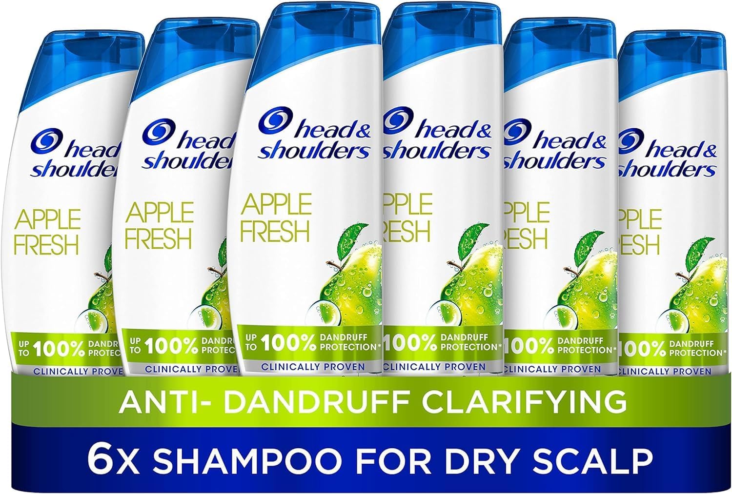 Front image: Head & Shoulders Apple Fresh shampoo bottles plastic bottle apple scent 6 x 250ml pack