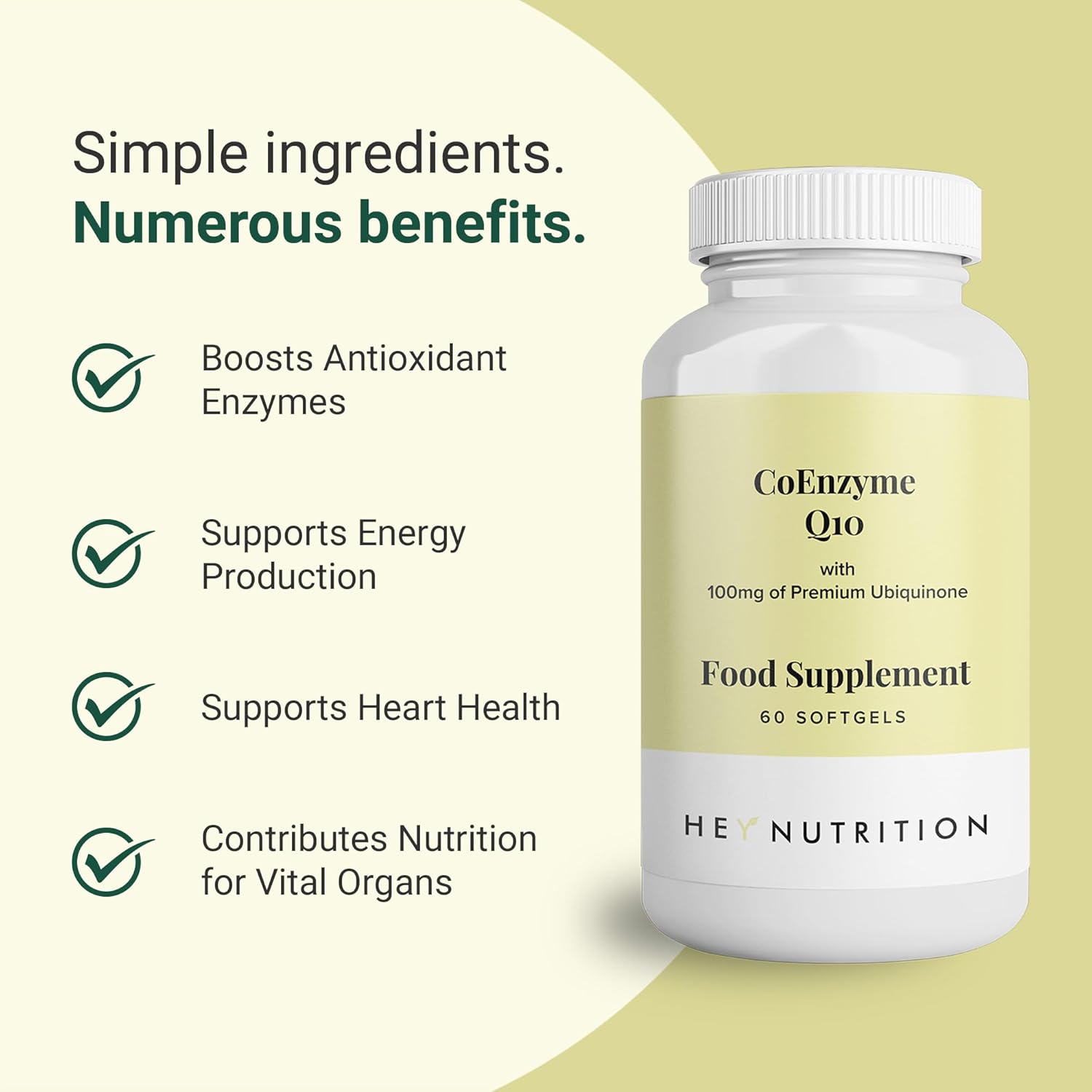 Hey Nutrition CoEnzyme Q10 100mg Ubiquinone - 60 Softgels