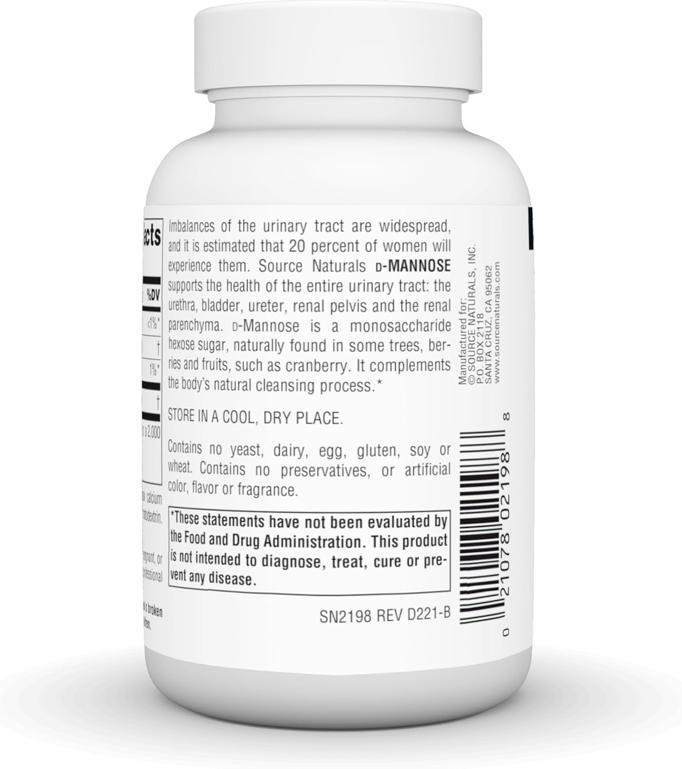Barcode image: Source Naturals D-Mannose 500mg capsules bottle barcode 60 count