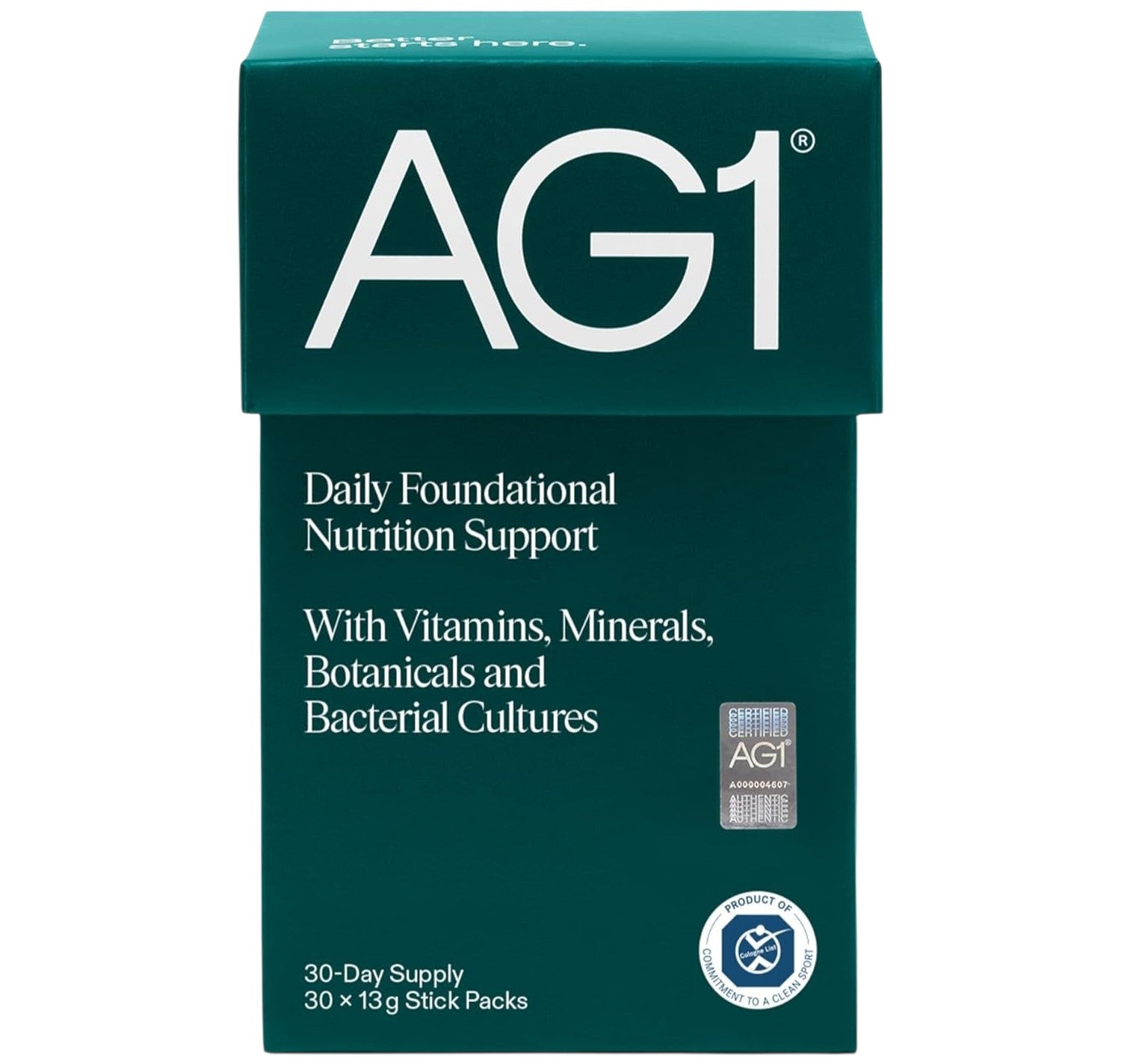 AG1 Greens Powder Supplement Stick Travel Packs 30 x 13g retail packaging