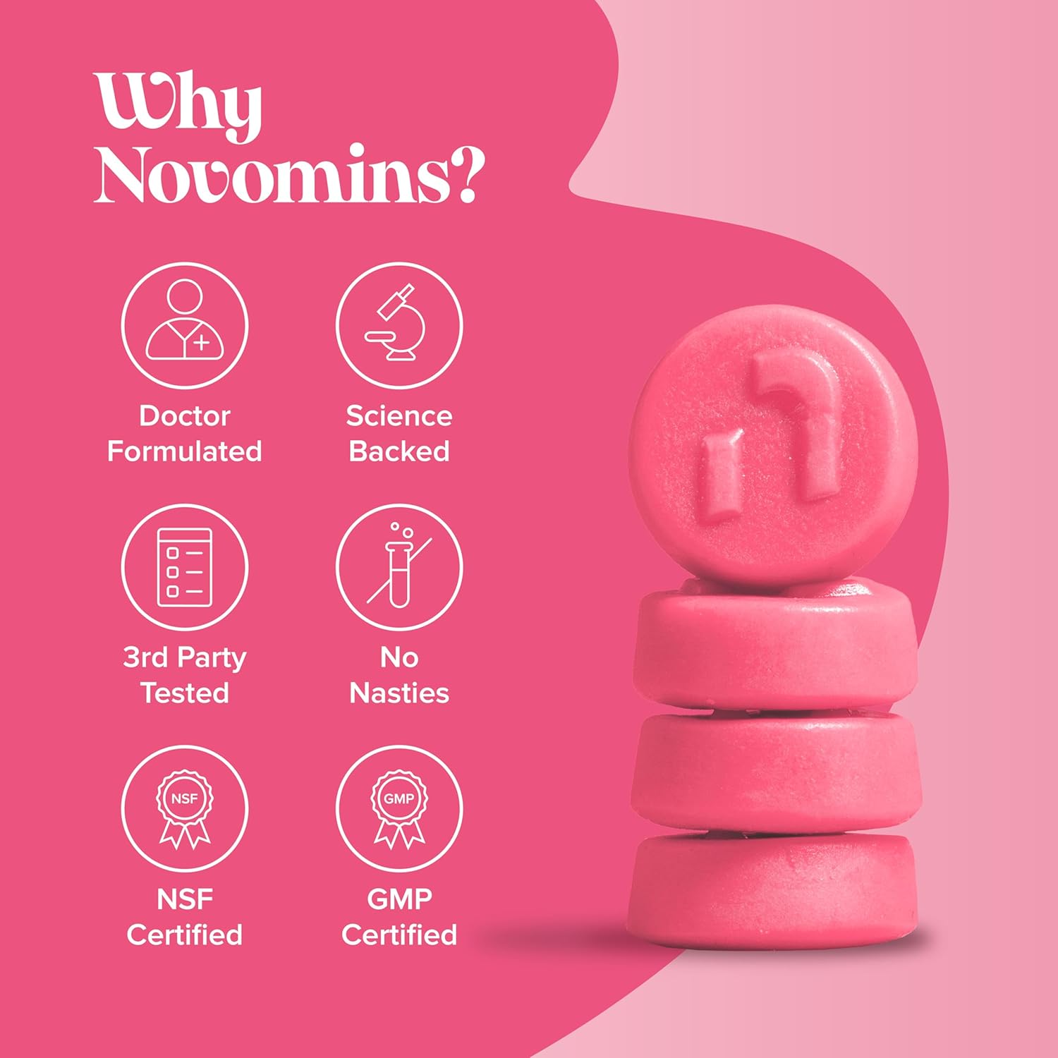 Novomins Womens Bio Balance Gummies Strawberry 60 Count vegan gummies supplement close up