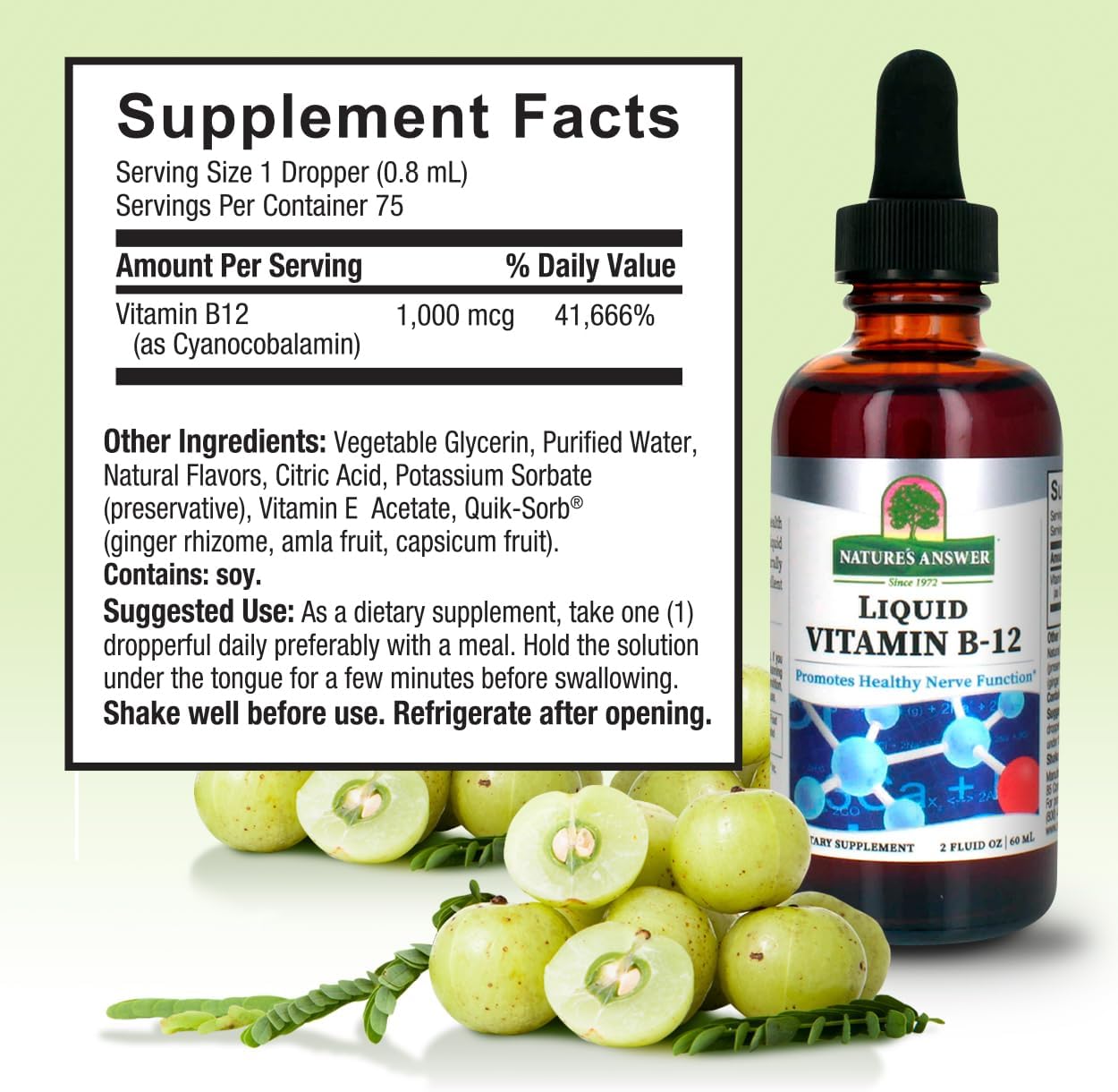 Nature’s Answer Liquid Vitamin B12 supplement facts 60ml bottle