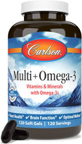 Carlson Multi + Omega-3 Cápsulas Blandas Vitaminas y Aceite de Pescado - 120 Unidades
