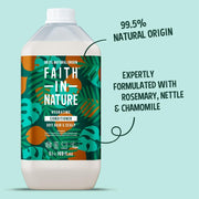Faith In Nature Coconut Hydrating Conditioner Refill 5L bottle packaging in hair care use