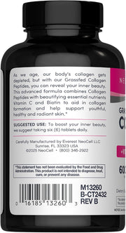 Supplement facts and directions for NeoCell collagen 180 tablets supplement.