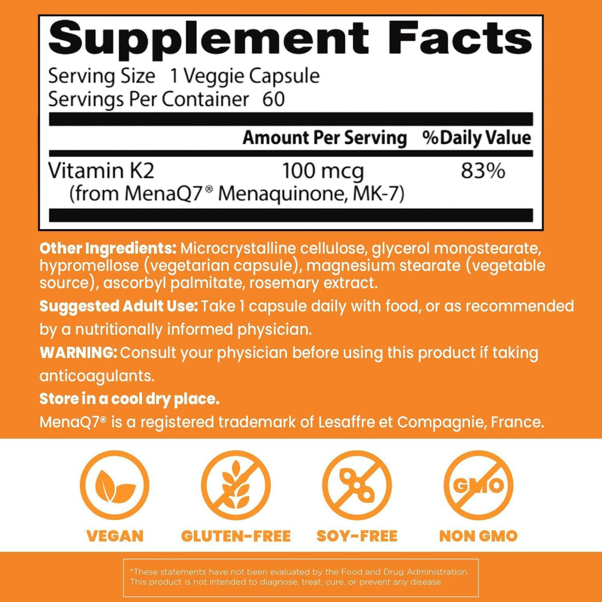 Doctor's Best Vitamina K2 Natural MK-7 con MenaQ7, 100 mcg, 60 Cápsulas Vegetarianas
