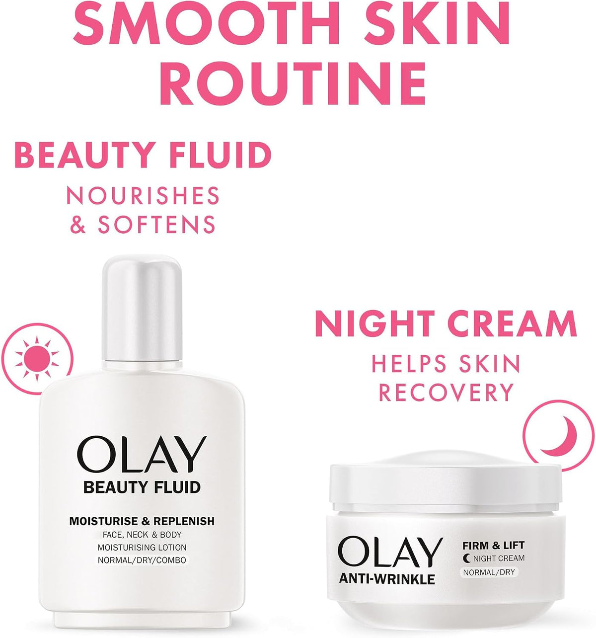 Olay Beauty Fluid Face, Neck & Body Moisturising Lotion 100ml bottle showing product details