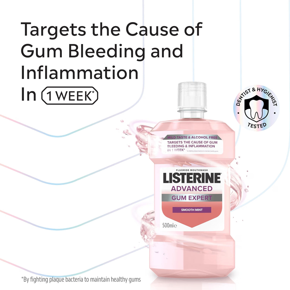 Listerine Advanced Gum Expert Smooth Mint Mouthwash alcohol-free oral rinse bottle 500ml oral care use