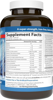Supplement facts & ingredients image: Carlson Multi Omega 3 vitamins minerals EPA DHA supplement facts 120 softgels