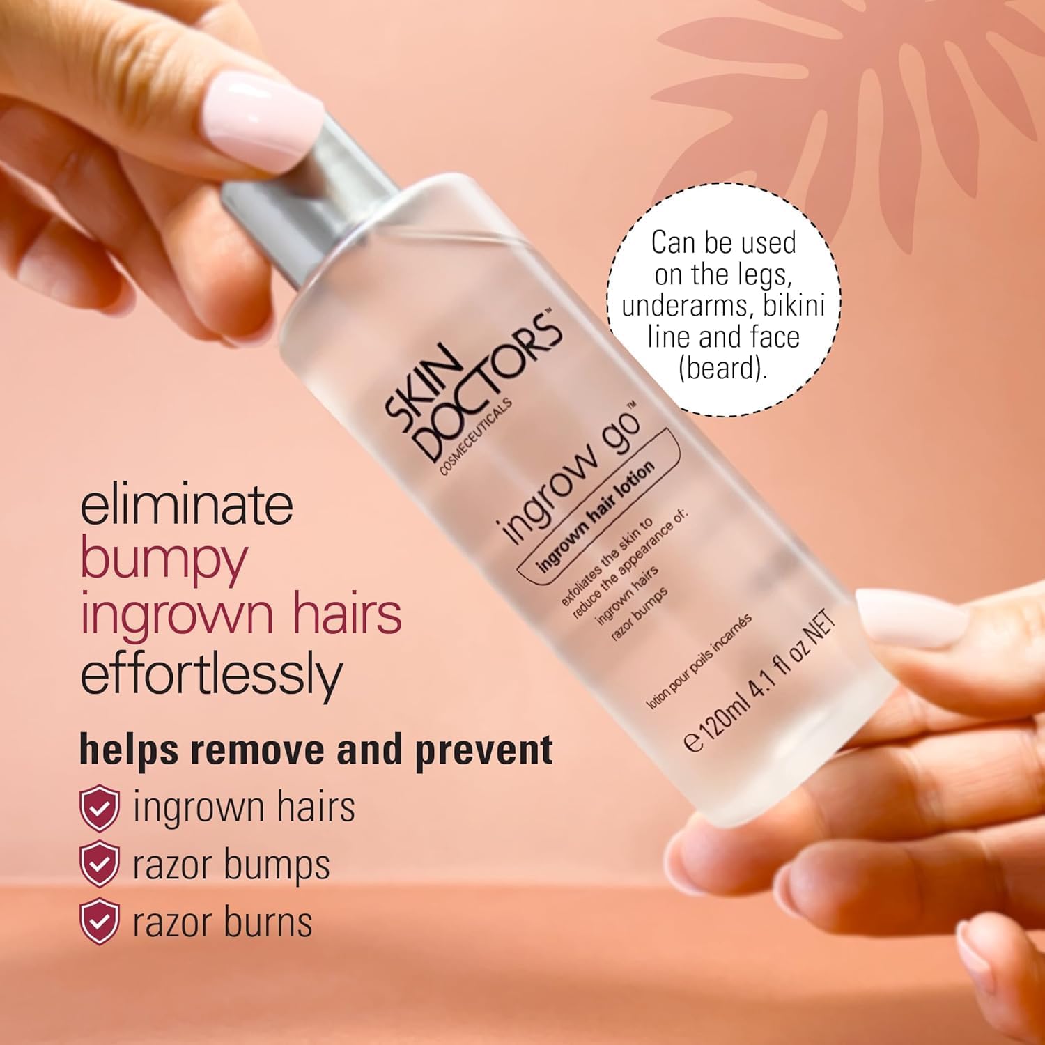 Skin Doctors Ingrow Go skincare lotion for post hair removal care bottle 120ml