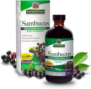 Nature’s Answer Sambucus elderberry extract syrup alcohol free 240ml bottle & box front view on a white background