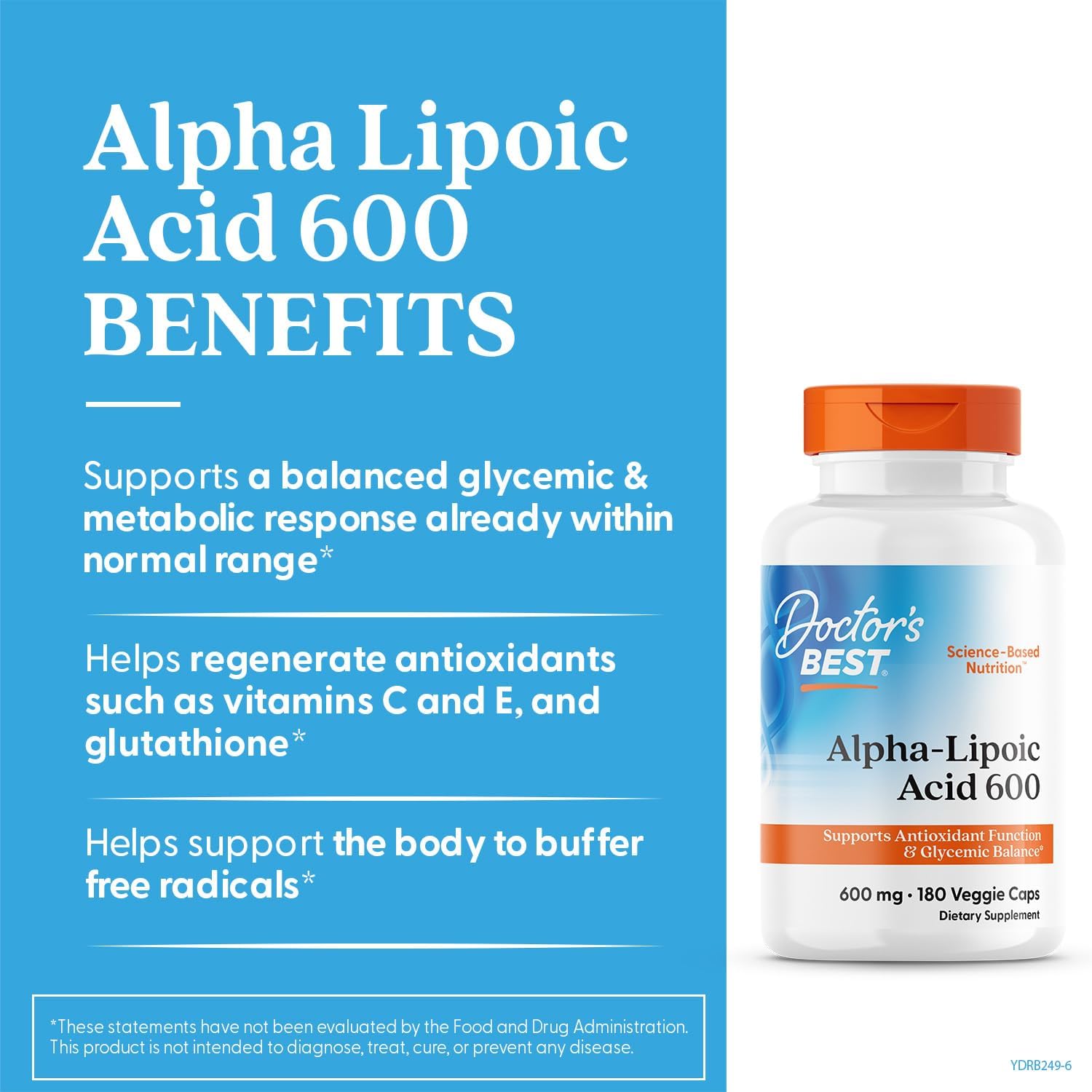 Doctor's Best Alpha-Lipoic Acid 600mg Veggie Capsules 180 Count