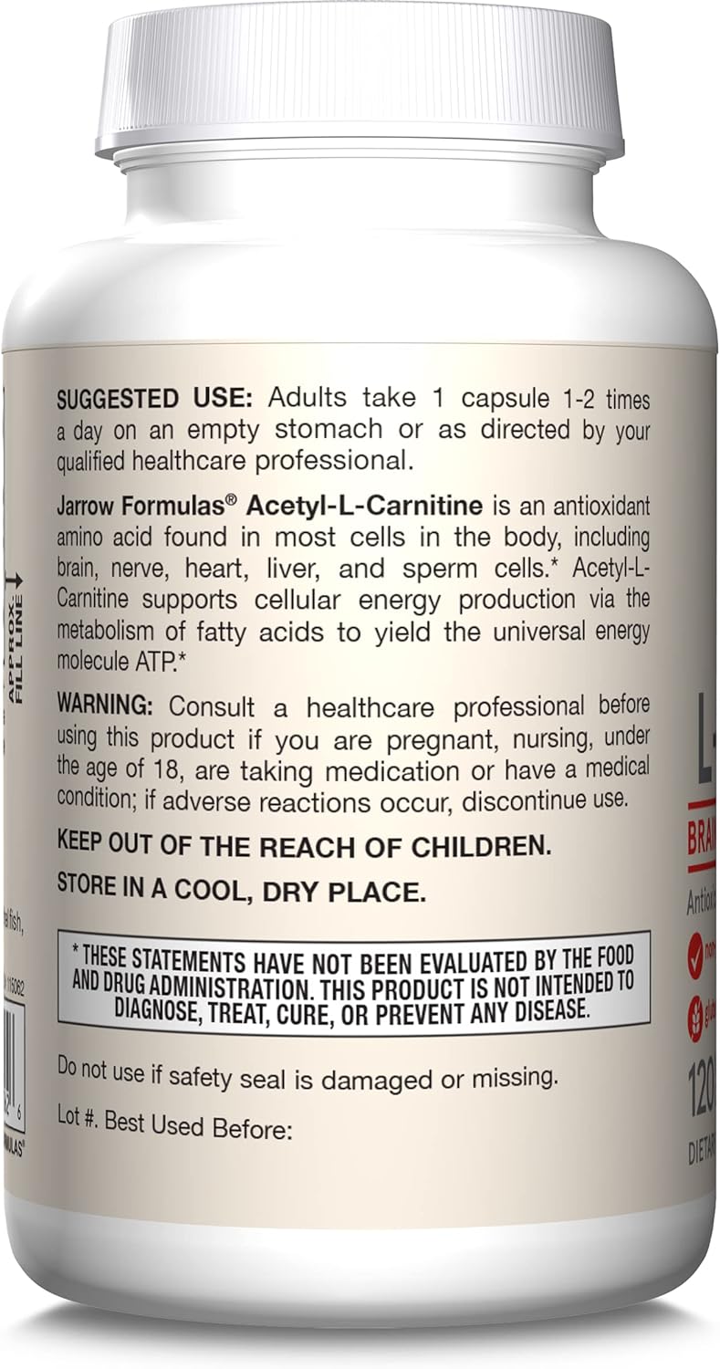 How to Use Image: Jarrow Formulas Acetyl L-Carnitine 500mg veggie capsules usage instructions