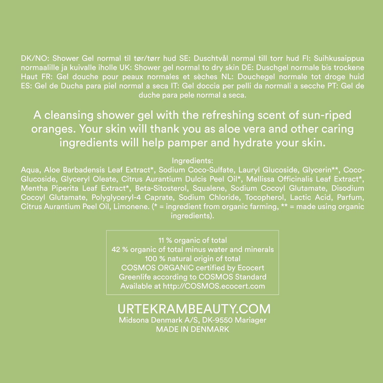 Urtekram Revitalizing Aloe Vera Shower Gel 500ml bottle ingredients