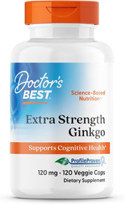 Doctor's Best Extra Strength Ginkgo Biloba 120mg bottle, 120 vegan capsules.
