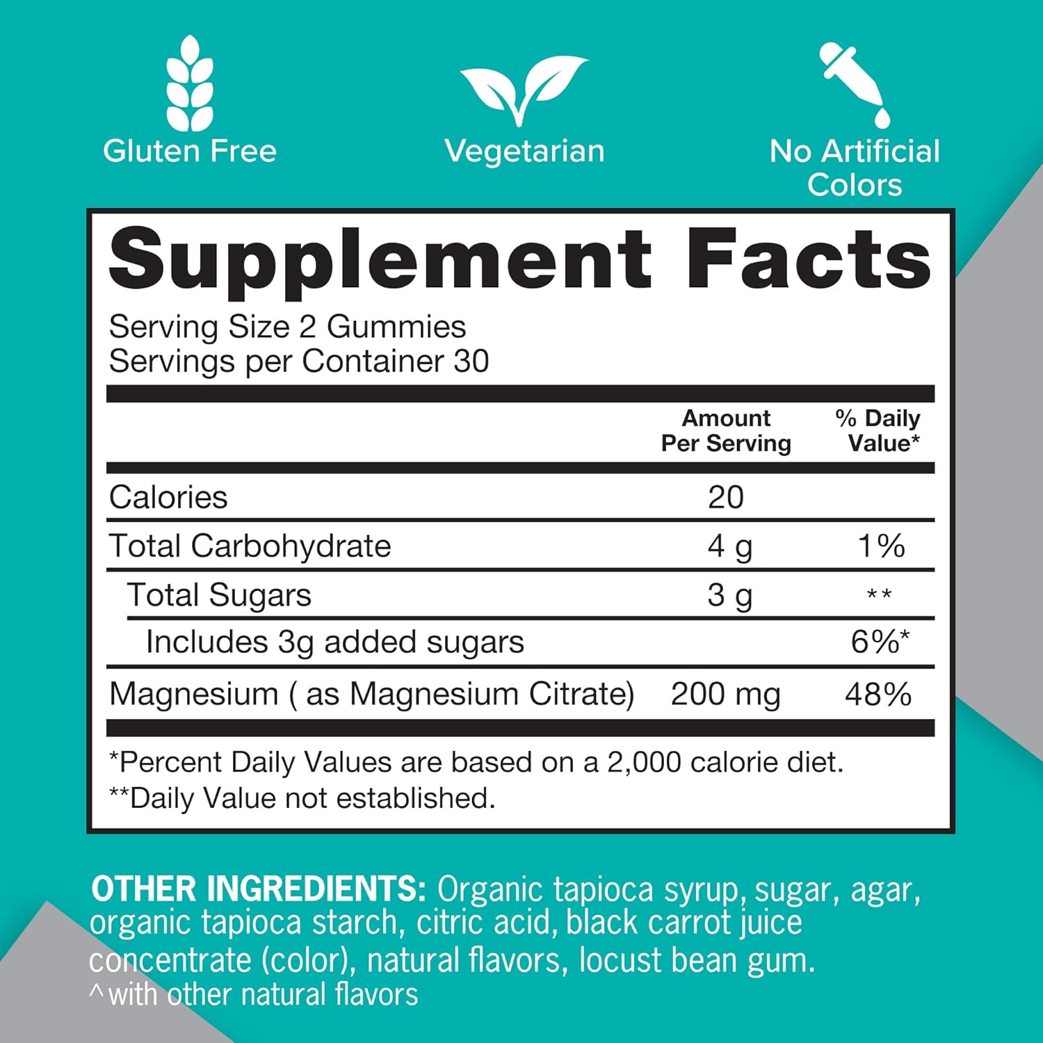 Supplement facts & ingredients image: Qunol Magnesium Gummies supplement facts magnesium citrate ingredients 60 count
