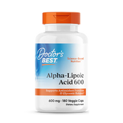 Front image: Doctor's Best Alpha-Lipoic Acid 600mg veggie capsules bottle 180 count