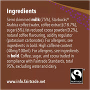 Starbucks Frappuccino Mocha Iced Coffee Drink, glass bottle packaging, Mocha flavour, 8 x 250ml, ingredients and nutrition information
