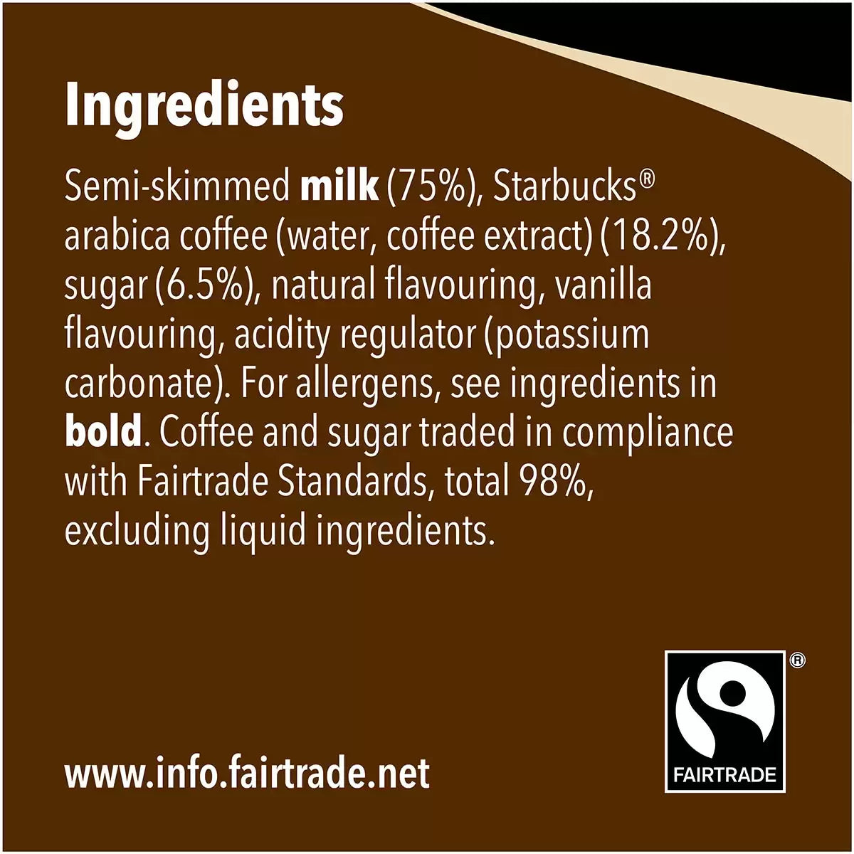 Starbucks Frappuccino cookies and cream iced coffee ingredients label bottles pack 8 x 250ml
