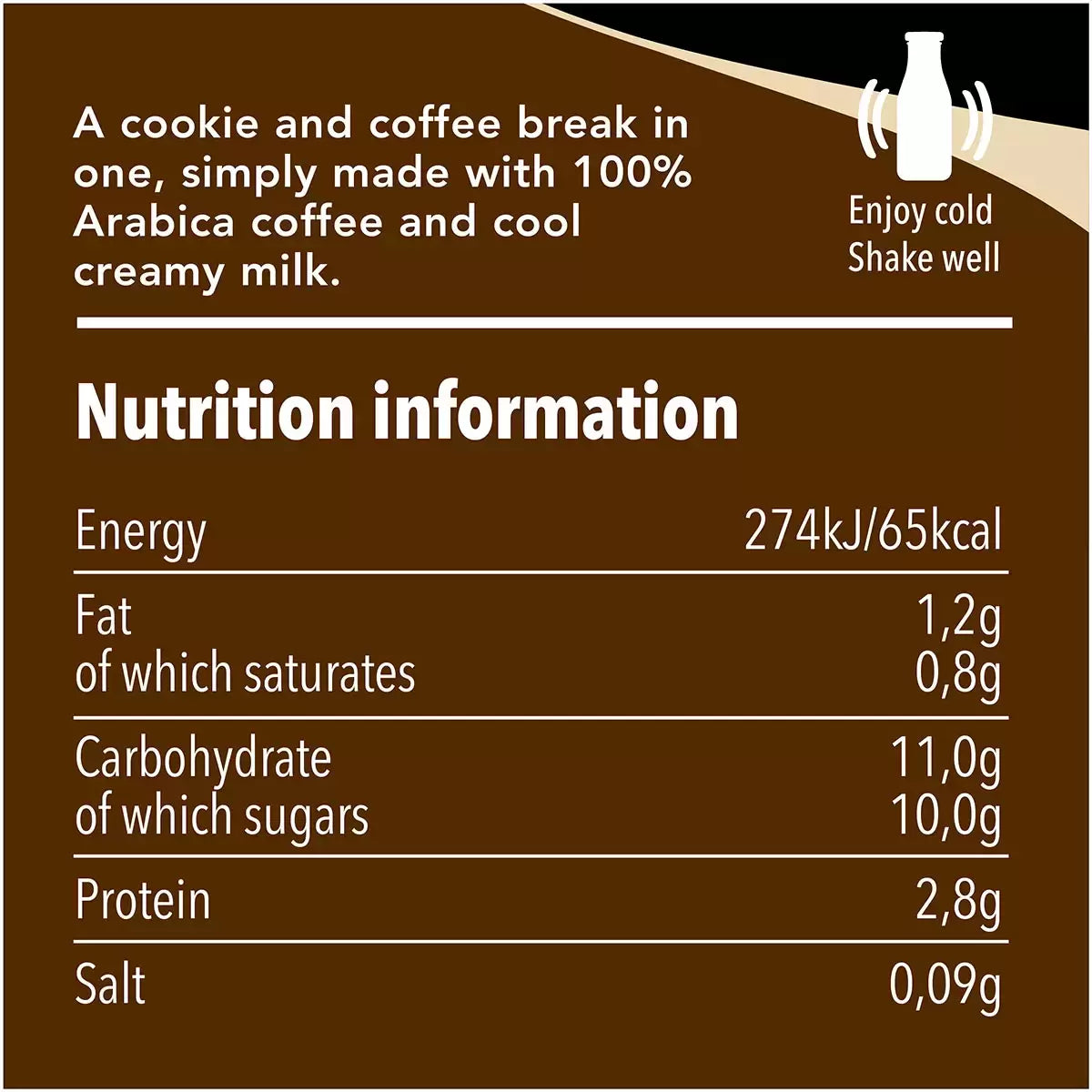 Starbucks Frappuccino cookies and cream iced coffee nutrition information label bottles pack 8 x 250ml