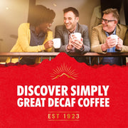 Kenco Decaf instant coffee granules 500g prepared coffee mug lifestyle