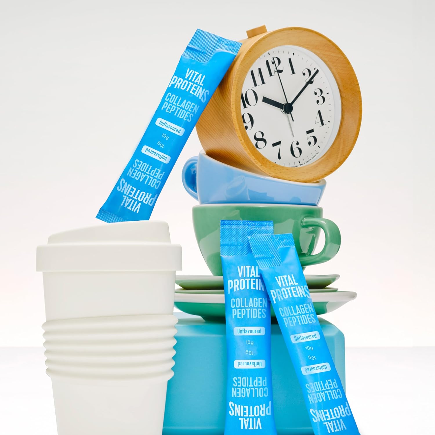 Lifestyle/use image: Vital Proteins Collagen Peptides sachets unflavoured 10 pack 10g each lifestyle use