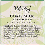 Australian Botanical soap goat milk raspberry ingredients label 8x193g