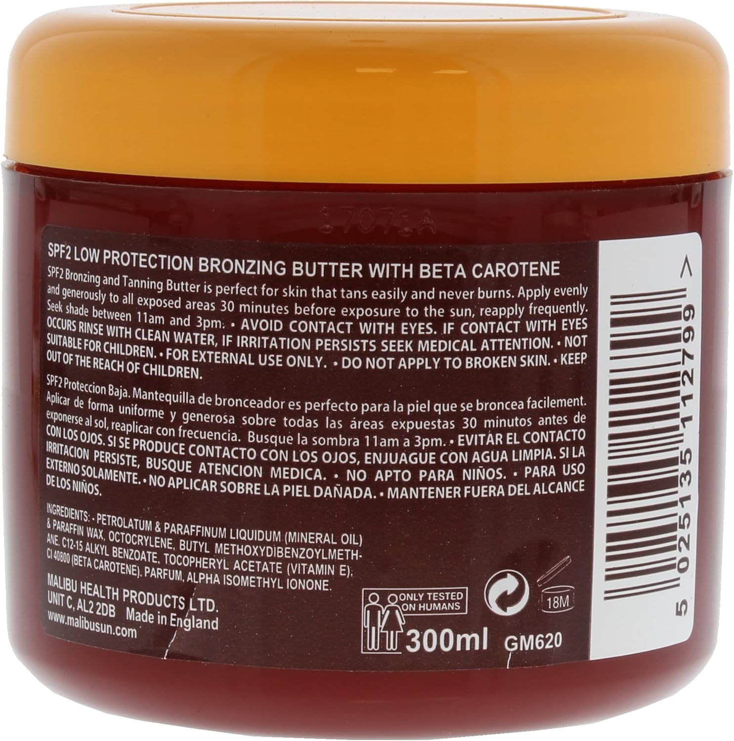 Malibu SPF2 Bronzing Butter – 300ml | Sun-Kissed Glow & Deep Hydration facts and barcode