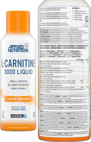 Applied Nutrition Liquid L-Carnitine 3000 Tangy Orange liquid supplement bottle 480ml supplement facts and ingredients