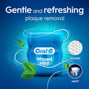 Oral-B Satin Tape Waxed Mint Dental Floss 6 x 50m packaging showing product information