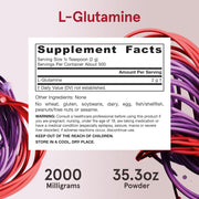 Supplement Facts Image: Jarrow Formulas L-Glutamine powder supplement facts ingredients 1000g unflavoured