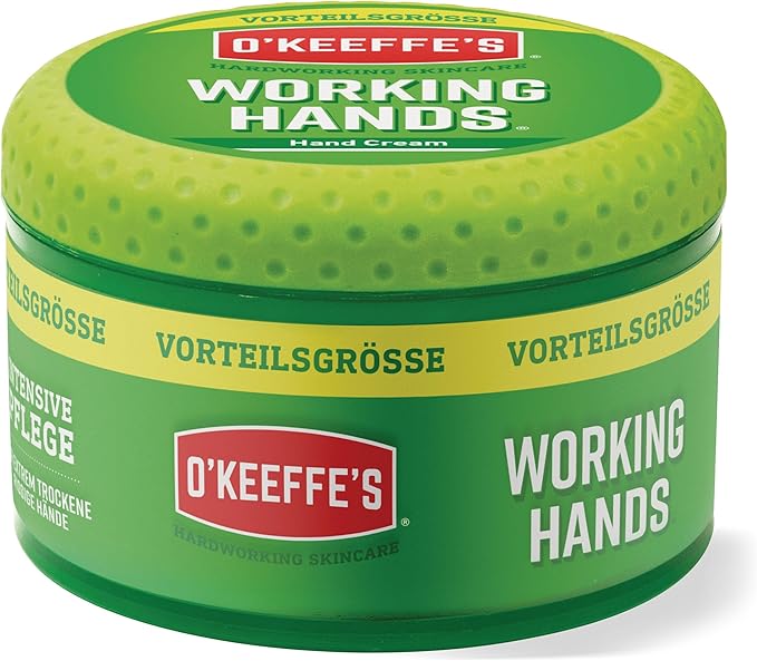 O'Keeffe's Working Hands Hand Cream jar, 193g, for dry skin.