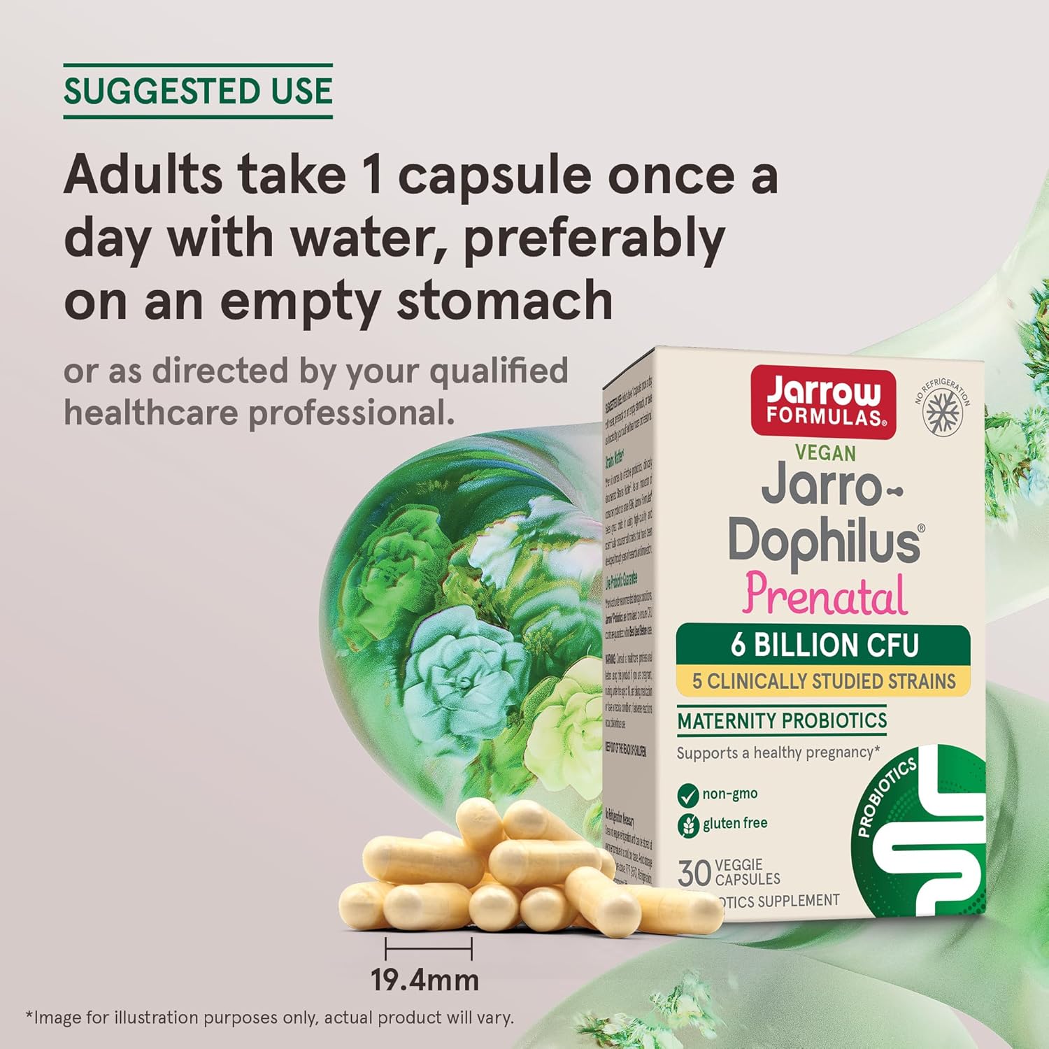 How to Use Image: Jarrow Formulas Jarro-Dophilus Prenatal 6 billion CFU veggie capsules 30 count usage instructions