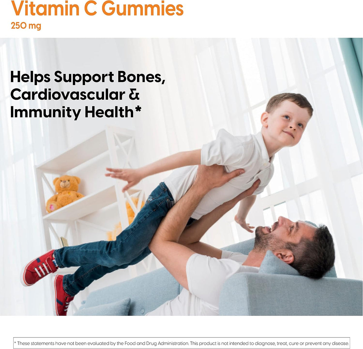 Doctor's Best Vitamin C Gummies, bottle packaging, Orange Bliss flavour, 250mg, 120 natural fruit pectin gummies, daily dietary supplement use