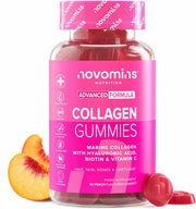 Novomins Marine Collagen Gummies Peach 60 Count bottle supplement front view
