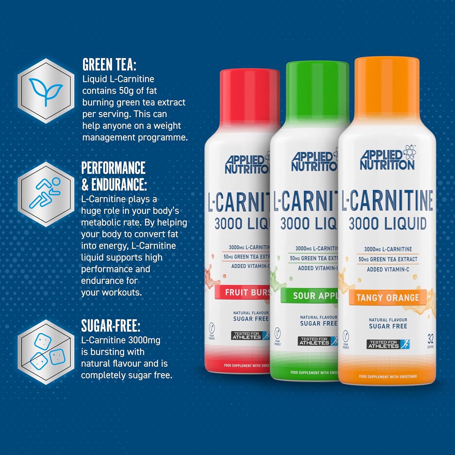 Applied Nutrition L-Carnitine 3000 Liquid Sour Apple 480ml & other variants