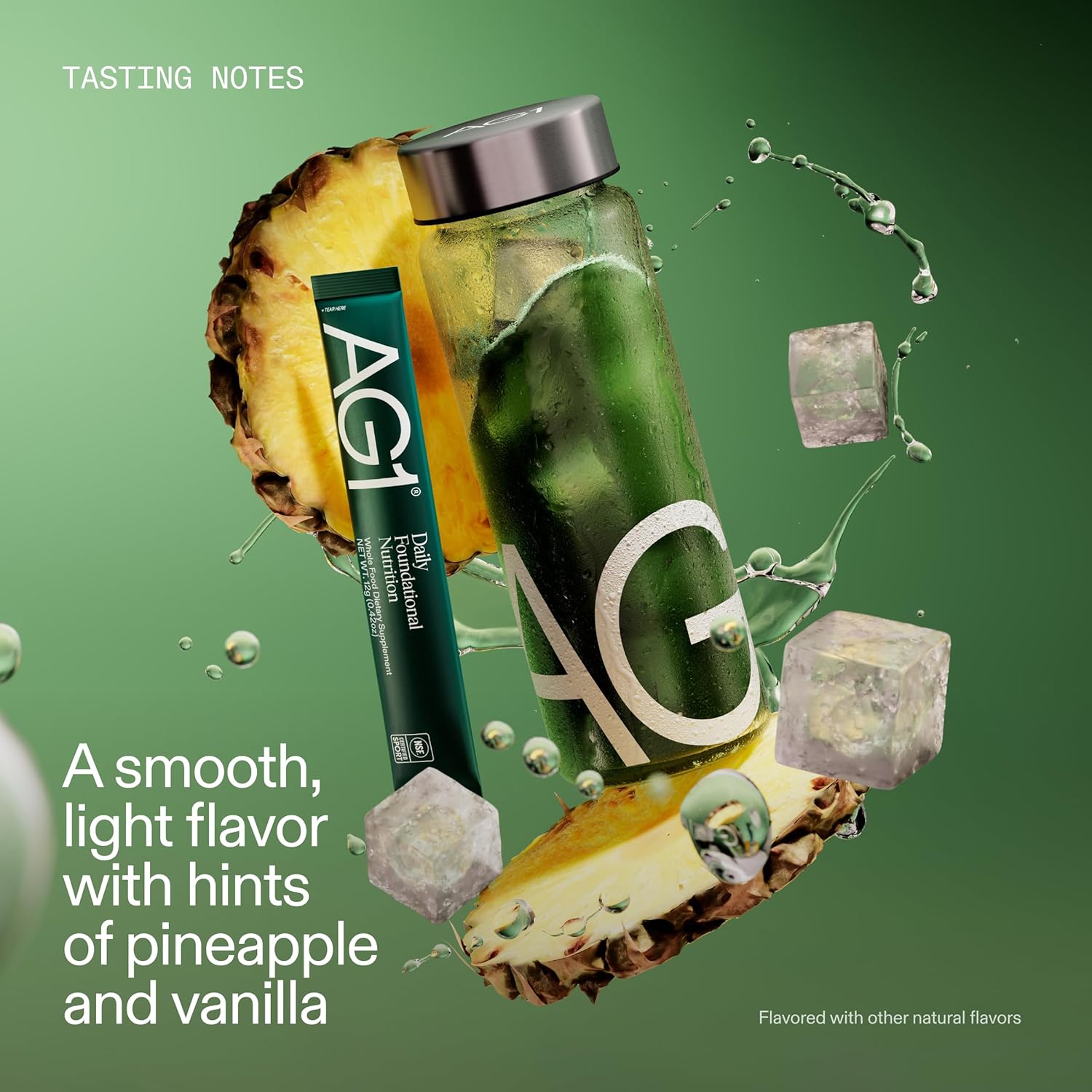 AG1 Greens Powder Supplement Stick Travel Packs pineapple vanilla 5 x 13g daily serving