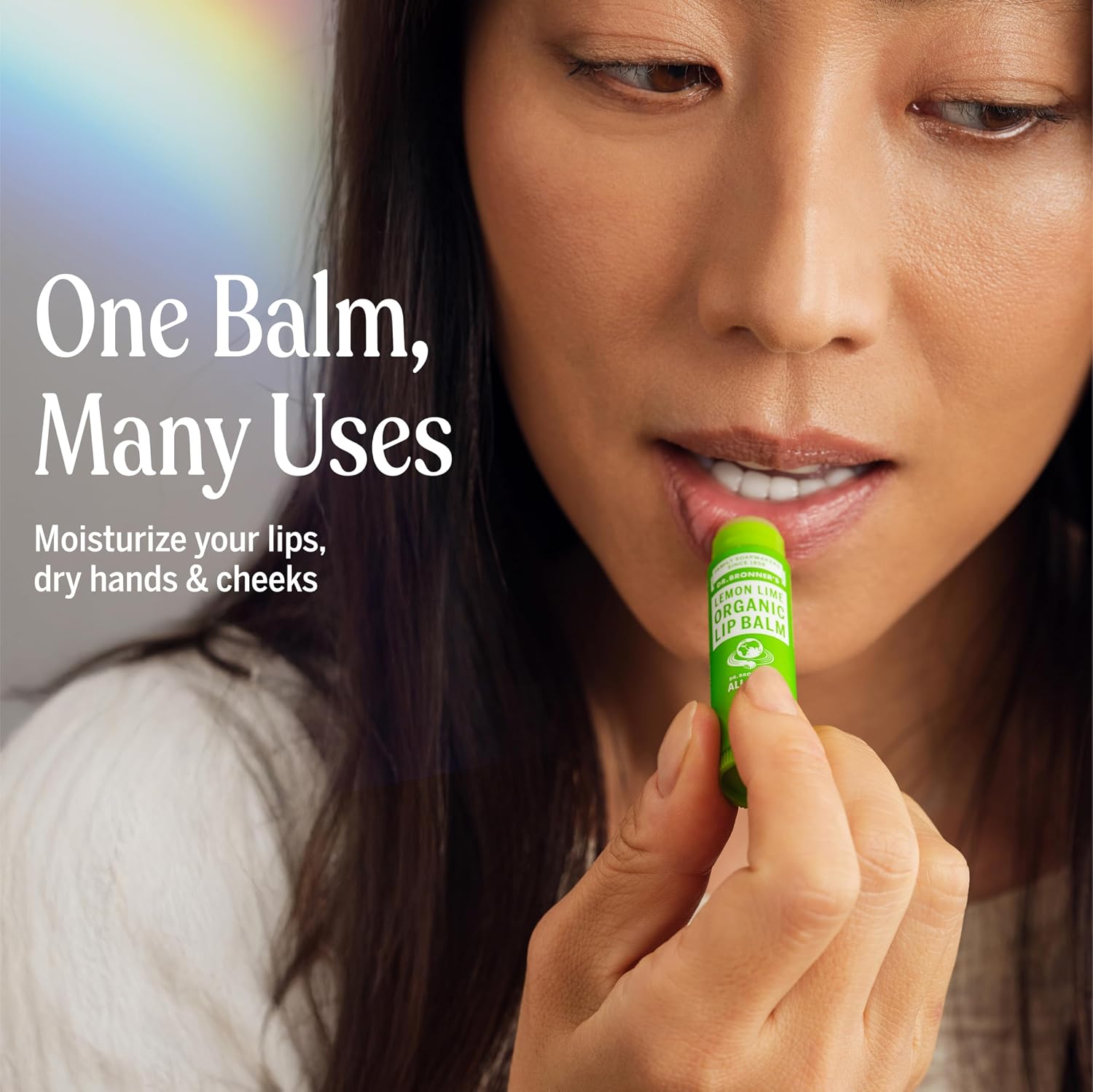 Dr. Bronner's Lemon Lime Organic Lip Balm twist-up tube 4g application
