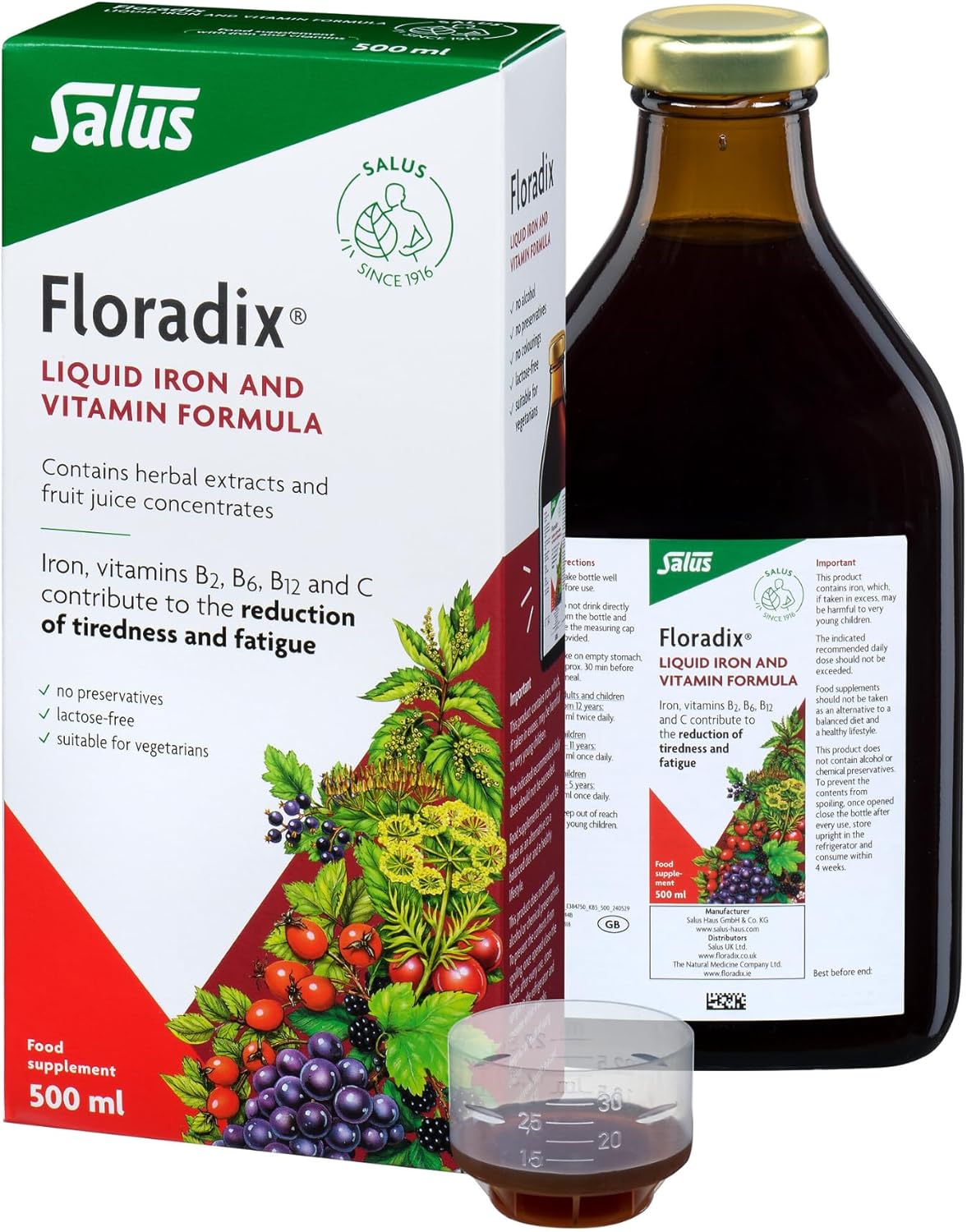 Floradix Liquid Iron & Vitamin Formula 500ml Pack of 2