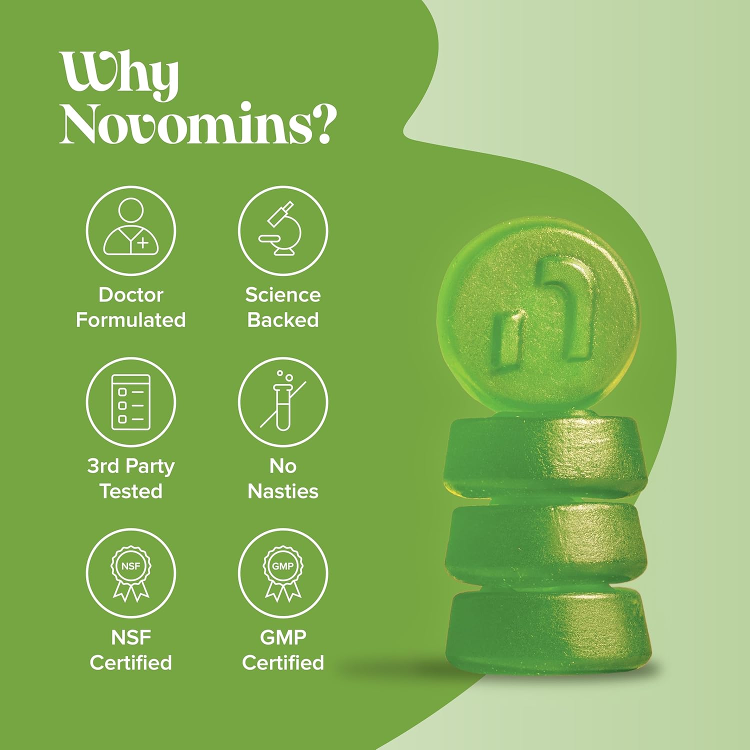 Novomins Apple Cider Vinegar 1000mg Gummies Apple 60 Count vegan gummies supplement close up