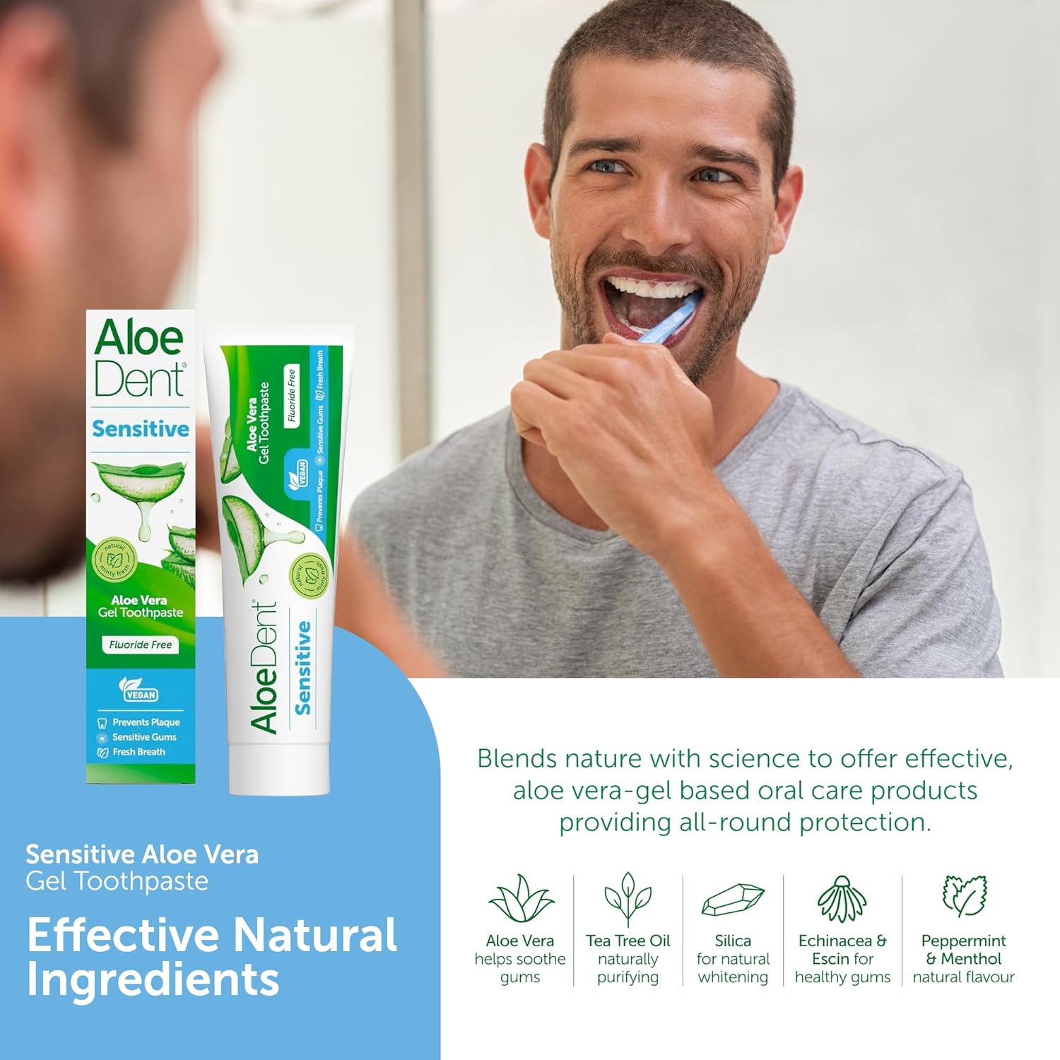 How to Use Image: Aloe Dent sensitive toothpaste brushing teeth daily use 100ml