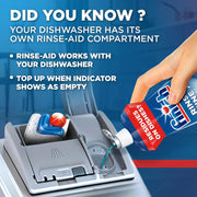 Finish Rinse & Shine Aid Dishwasher Rinse Aid 800ml bottle showing product usage information