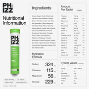 Phizz Daily mango electrolyte multivitamin effervescent tablets nutrition panel variety pack 100 tablets
