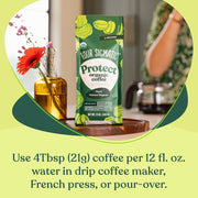 How to use
Four Sigmatic ground coffee brewing instructions on white background